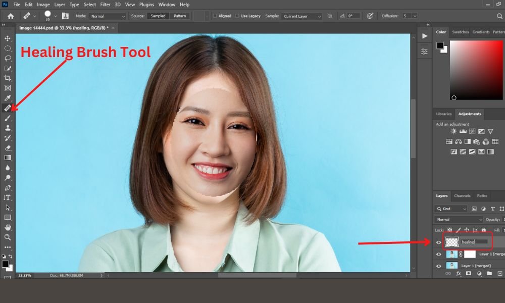 select the healing brush tool