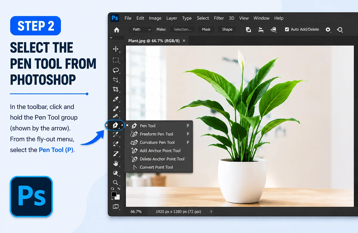 Select the Pen tool in Photoshop